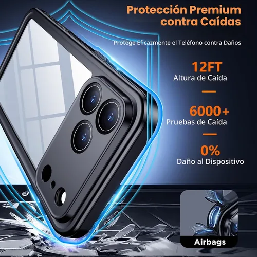 Vista 4 de SPIDERCASE Funda impermeable para 18 Pro Max, color negro y transparente Negro / transparente
