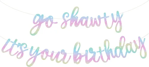 Vista 22 de BEISHIDA Pancarta Black Go Shawty It's Your Birthday de 11.4 pies, SIN BRICOLAJE - Pancarta de Feliz Cumpleaños con Purpurina Tema Hip Hop - Negro