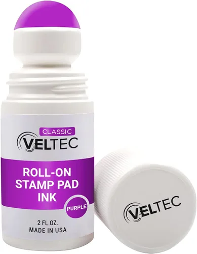 Vista 3 de Veltec Classic Roll-on Stamp Pad Recambio de tinta, botella de 2 onzas, aplicar a almohadilla de tinta con bola de rodillo (negro)