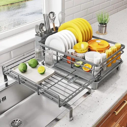 Vista 10 de Escurridor extensible para encimera de cocina, acero inoxidable, color negro