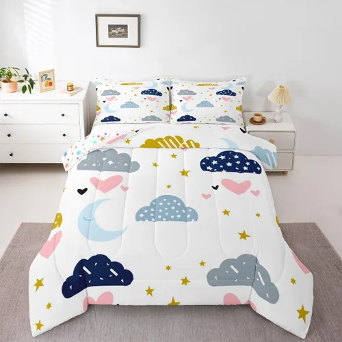Vista 37 de Erosebridal Juego de edredón arcoíris de 2 piezas, edredón de nube de dibujos animados kawaii iridiscente individual para niños, niñas, mujeres