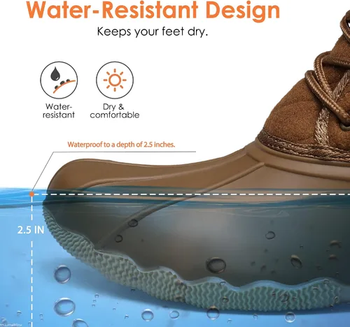 Vista 2 de DREAM PAIRS Botas de lluvia de pato para mujer, botas de nieve impermeables con cordones de invierno