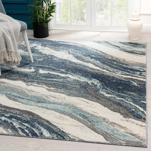 Vista 7 de LUXE WEAVERS - Alfombra abstracta Art Déco, color azul, 5 x 7 Patrón de remolino de mármol, pila media, alfombra de sala de estar