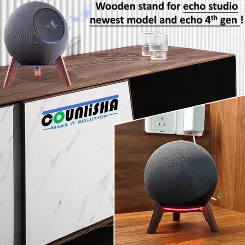 Vista 6 de Soporte de madera real para Echo Studio (nuevo modelo) 2025, Echo (4ª generación), altavoz casero, soporte de trípode de escritorio protege Alexa