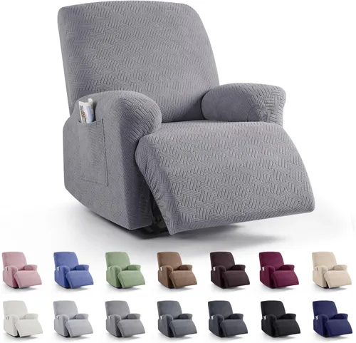 Vista 19 de KinCam Fundas para Reclinables, Fundas Elásticas para Sillas Reclinables, Fundas para Sofá Reclinable con Rayas Jacquard, Fundas Protectoras de Negro
