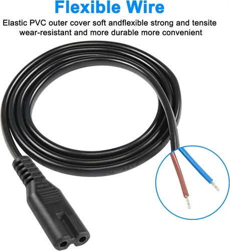 Vista 4 de MEIRIYFA Cable de alimentación IEC320 C7, cable de coleta, enchufe hembra C7, conector de repuesto de extensión de extremo abierto para computadora