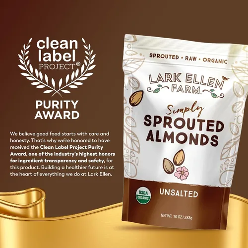 Vista 3 de Lark Ellen Farm Almendras germinadas orgánicas, sin sal – USDA orgánicas, crudas, veganas, sin gluten, sin OMG, aptas para paleo, aperitivo