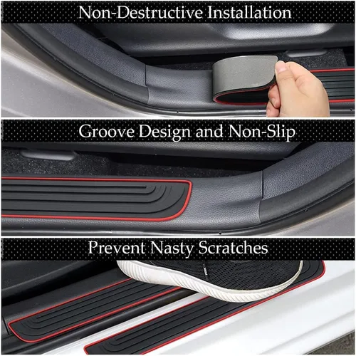 Vista 5 de 4 piezas de protectores de umbral de puerta de coche, protección antiarañazos e impermeable para umbrales de puerta de coche, accesorios universales