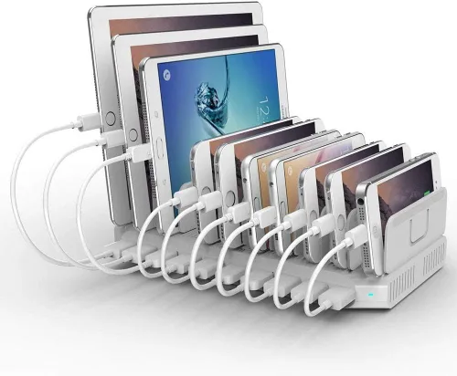 Vista 7 de Alxum Estación de carga múltiple, estación de carga USB de 10 puertos para múltiples dispositivos, base de carga de 60 W, 10 puertos, compatible