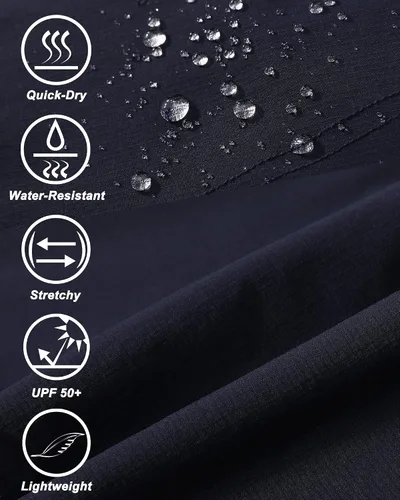 Vista 6 de Pantalones cortos elásticos de secado rápido para hombre, pantalones cortos de trabajo ligeros, 6 bolsillos para ciclismo, viajes, camping