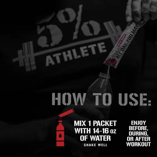 Vista 5 de 5% Nutrition Rich Piana AllDayYouMay BCAA Powder 9g de aminoácidos premium intra y post entrenamiento para hidratación, resistencia, recuperación