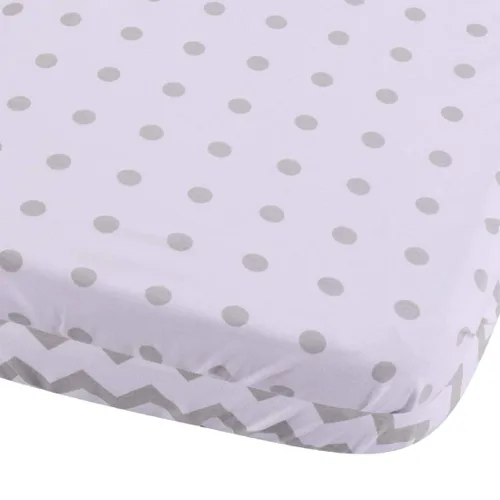 Vista 2 de Sábanas impermeables para moisés, paquete de 2 para bebé, niño o niña, (cheurón gris y lunares grises)