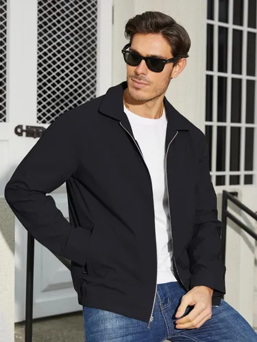 Vista 3 de TACVASEN Chaqueta Cortavientos Ligera para Hombre con Cremallera Completa Cuello Plegable Chaquetas Abrigo Casual Ligero con Bolsillos con Cremallera