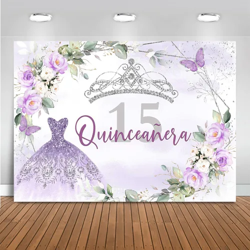 Vista 7 de Mocsicka Telón de fondo de cumpleaños de quinceañera para decoración de fiesta de cumpleaños de 15 años, decoración de fondo de fotografía rosa