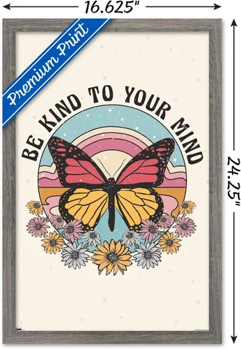 Vista 3 de Trends International Póster de pared Be Kind to Your Mind, 14.725 x 22.375 pulgadas, versión enmarcada de madera de granero