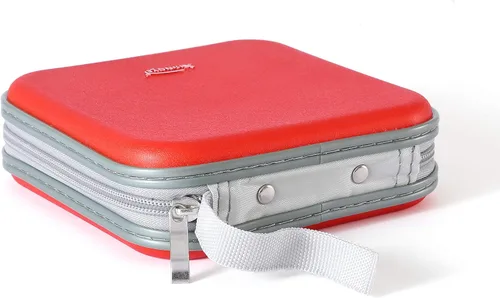 Vista 5 de Estuche para CD de 32 capacidades, carpeta portátil de plástico duro para DVD, color rojo