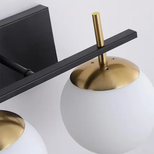 Vista 5 de 2 lámparas de baño, luz negra y dorada, luz de baño de mediados de siglo sobre espejo con pantalla de globo de vidrio blanco, apliques de pared
