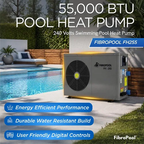 Vista 2 de FibroPool Bomba de calor para piscina, FH255, 55,000 BTU, para piscinas y spas por encima y enterradas, alta eficiencia, calentador eléctrico,