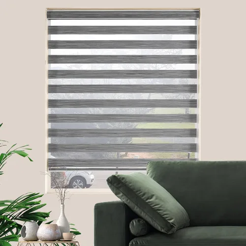 Vista 10 de Persianas opacas de cebra, de doble capa y sin interrupciones, oscurecimiento de la habitación, persianas para ventanas de interior, filtrado