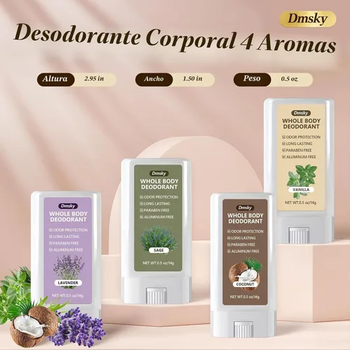 Vista 3 de Paquete de 4 desodorantes para hombre, desodorante sin aluminio para hombre