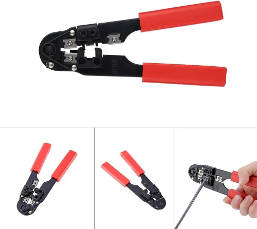 Vista 4 de Herramienta de crimpado de red, crimpadora modular, kit de herramientas de alambre de red de alta seguridad, cables de red de corte y tira El mejor