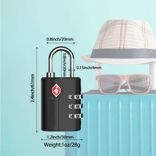 Vista 3 de Paquete de 2 cerraduras de equipaje de viaje aprobadas por la TSA, cerradura de combinación de maleta, candados con cremallera de 3 dígitos sin