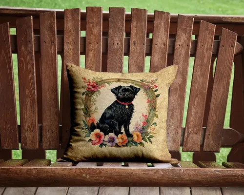 Vista 2 de Caroline's Treasures DAC2072PW1414 Affenpinscher and Flowers - Almohada decorativa de tela, lavable a máquina, para interiores y exteriores