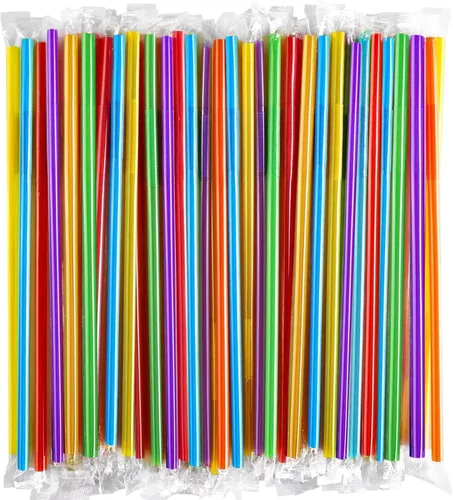 Vista 7 de [Envueltas individualmente] 100 popotes de plástico flexibles negros, pajitas flexibles desechables