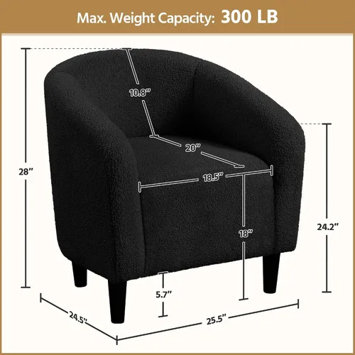 Vista 3 de Topeakmart Silla de barril, silla de acento de sherpa suave, silla auxiliar de club, estilo moderno, asiento profundo, sillón de barril para sala