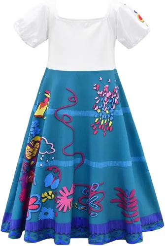 Vista 3 de Vestido Mirabel para niños, disfraz de cosplay para niñas, vestido de Mirabel Madrigal, falda de princesa, vestido de verano para fiesta