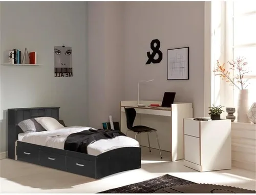 Vista 10 de Pemberly Row Moderna cama de madera tamaño individual con cajones, acabado negro, madera fabricada, cabecera de estantería, resistente a
