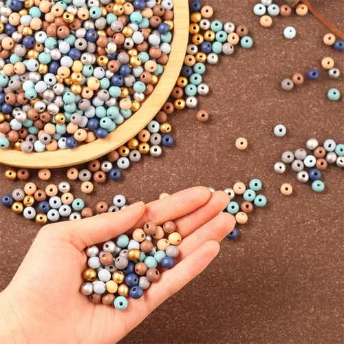 Vista 2 de ToBeIT 1000 cuentas de madera de macramé, cuentas redondas de colores de granja para manualidades, fabricación de joyas (azul-0.315 pulgadas)