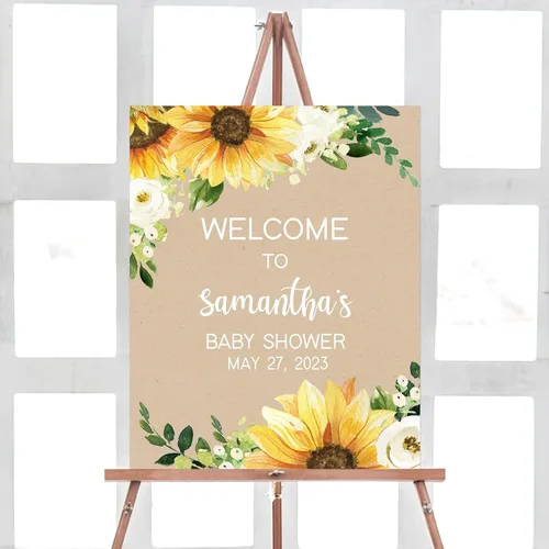 Vista 26 de Letrero de bienvenida de elefante editable para baby shower, letrero floral azul para baby shower, letrero con nombre personalizado para niño o niña