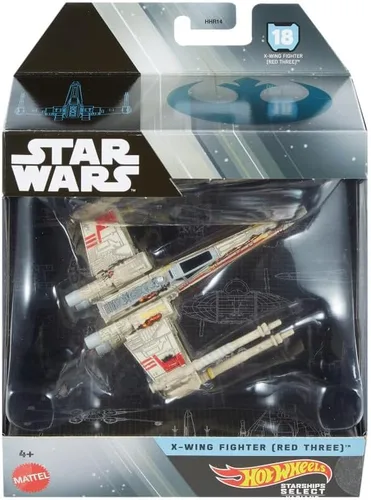 Vista 2 de Hot Wheels Star Wars Starships Select Premium Diecast X-Wing Fighter (Red Three) Variante de persecución de daño de batalla