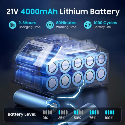 Vista 2 de [Largo alcance] Motosierra inalámbrica de 6 pulgadas, mini motosierra eléctrica ligera de 21 V 4000 mAh para poda de árboles, jardinería