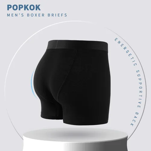 Vista 3 de POPKOK Calzoncillos tipo bóxer de algodón con bragueta para hombre, paquete de 5