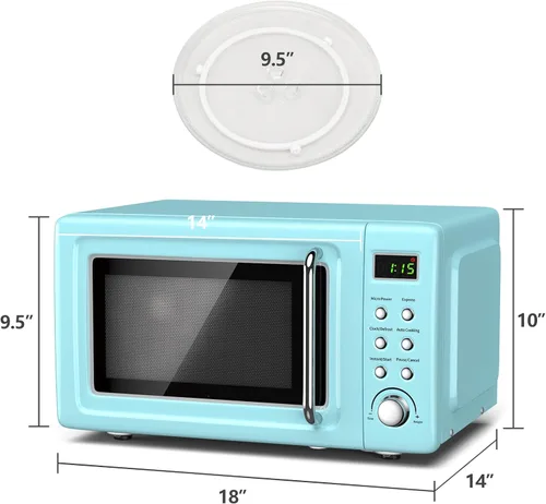 Vista 7 de Microondas retro Moccha, microondas compacto de 0.7 pies cúbicos, hornos de microondas de 700 vatios para encimera con 5 niveles de potencia