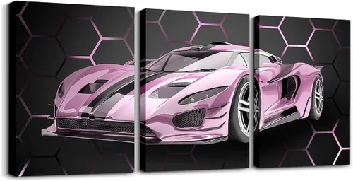 Vista 33 de Feelyou Cuadro azul de carreras para pared, 12 x 16 pulgadas, 3 piezas de autos deportivos de velocidad, lienzo para decoración de pared, diseño