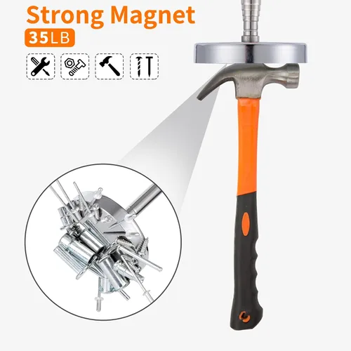 Vista 4 de Barredora Magnética Telescópica de 35 LB, Herramienta de Recogida con Bastón Magnético Mejorado, Recoge Clavos, Tornillos y Metal, Buscador de Negro