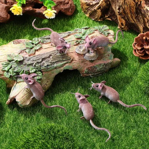 Vista 6 de VICASKY 5 piezas de adornos de ratón, figuras en miniatura, figuras de ratón, escultura de conejo, juguete de ratón, miniatura, modelos realistas