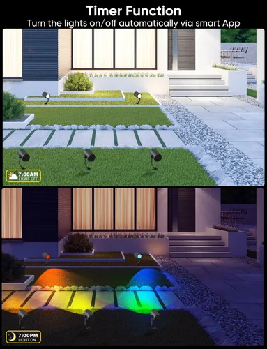 Vista 7 de APPECK Foco inteligente para exteriores de 600 lm, RGBCW+IC luces de paisaje que cambian de color, paquete de 2 unidades, iluminación de paisaje