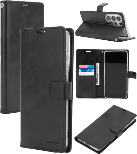 Vista 14 de GOOSPERY Funda Blue Moon para Galaxy S21 de 6.2 pulgadas (2021), soporte de piel sintética premium con soporte para tarjetas (negro)