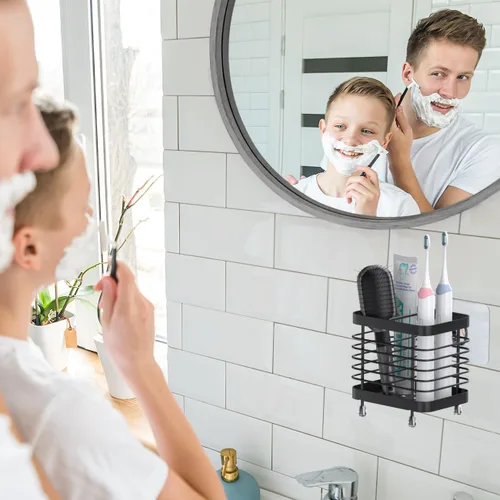 Vista 7 de Luxspire Toothbrush Holders for Bathroom, Stainless Steel, 2 Slots, Black Negro
