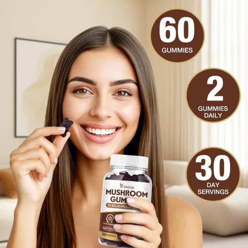 Vista 7 de Gomitas de hongos para adultos, suplemento de 10 mezclas de hongos con melena de león, cordyceps, reishi, chaga y cola de pavo para concentración