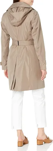 Vista 2 de Calvin Klein Chaqueta impermeable con cinturón de un solo pecho para mujer con capucha extraíble