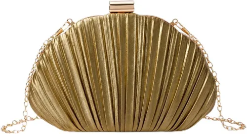 Vista 9 de RNIEGA Bolso de mano de noche plisado de satén para mujer, elegante bolso de mano con cadena para boda 1-negro