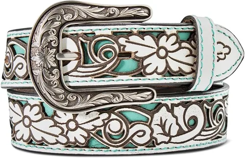 Vista 8 de ARIAT Cinturón floral juvenil con incrustaciones pintadas Marrón/Turquesa