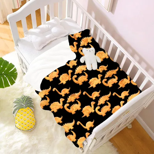 Vista 2 de Manta ligera de franela de dinosaurio de nuggets de pollo, regalos para niñas y mujeres en todas las estaciones, para cama, sofá, 30 x 40 pulgadas