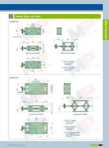 Vista 3 de Lab Jack, MPositioning L01Z-30 Plataforma de elevación de laboratorio de tijera manual resistente, gato de laboratorio de aluminio, movimiento suave