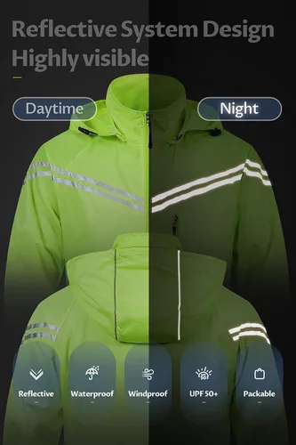 Vista 2 de CREATMO US Chaqueta impermeable plegable para hombre con capucha extraíble